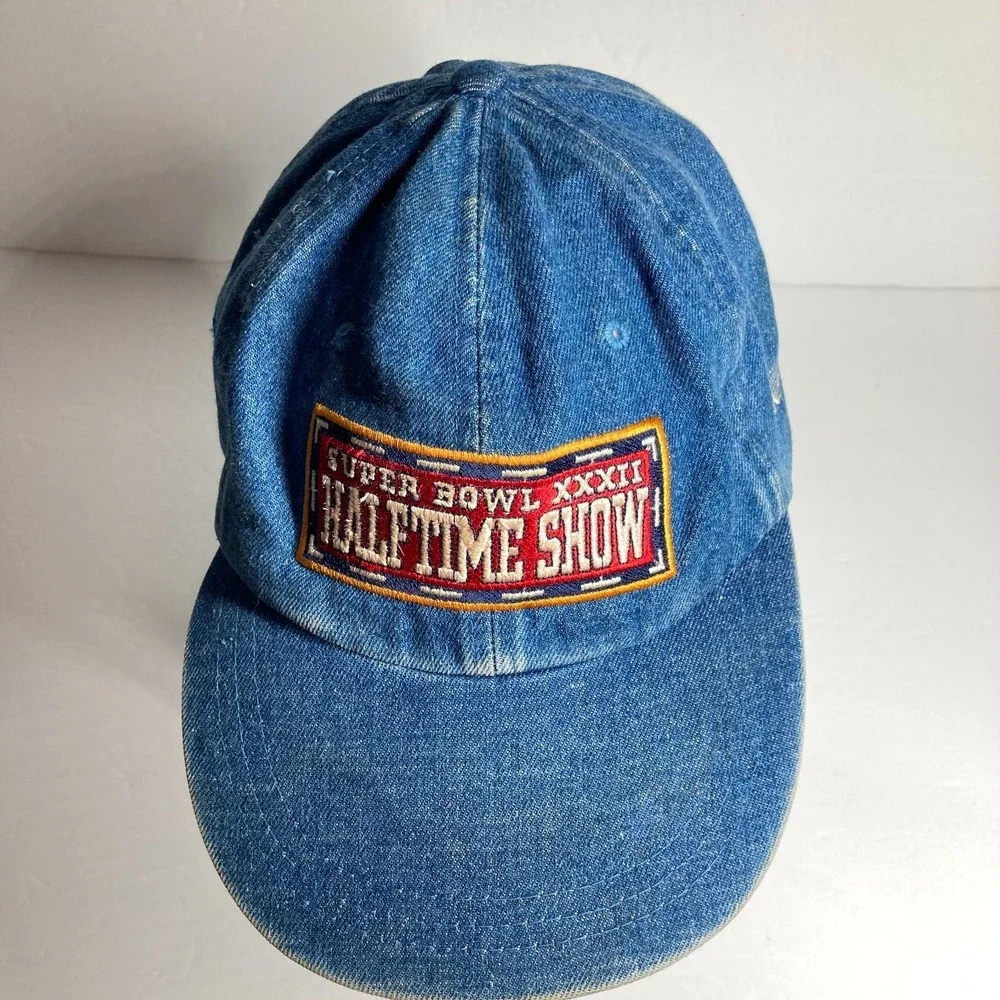 Vintage Super Bowl XXXII Halftime Show Cap Hat Blue Denim Adjustable Royal Carib